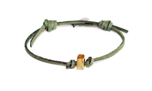 Green Deerskin Mens bracelet with brass bolt nut - Maiden-Art