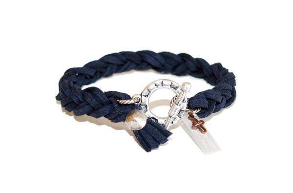 Mens braided blu navy deerskin wrap bracelet - Maiden-Art