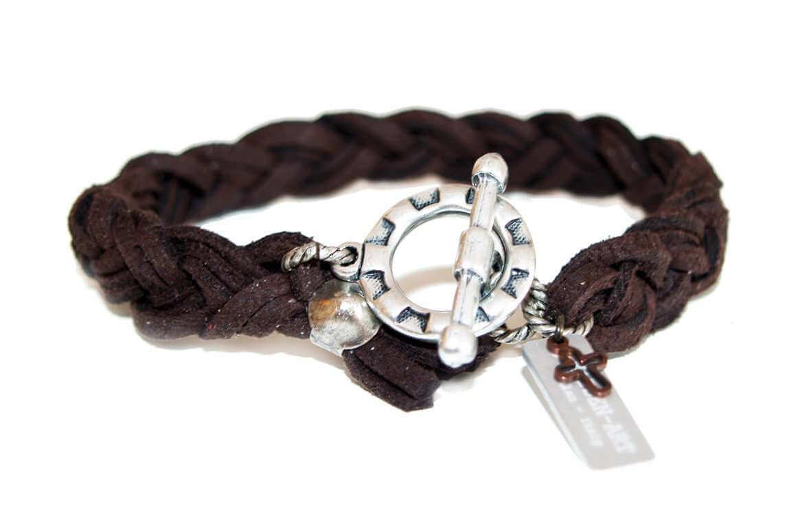 Mens braided brown deerskin wrap bracelet - Maiden-Art