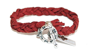 Mens braided burgundy deerskin wrap bracelet - Maiden-Art