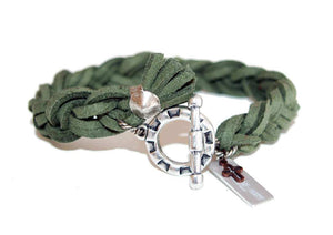 Mens braided green deerskin wrap bracelet - Maiden-Art