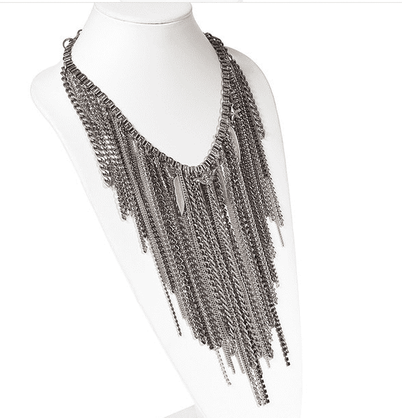 Chain fringe necklace with antique silver ad brass chains, studs, rhinestone crystals and Charms. Trendy necklace, trendy jewelry - Maiden-Art