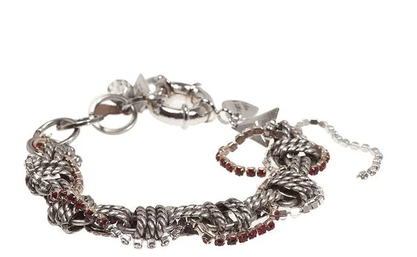 Red Crystals and Silver Tone Chain Bracelet. - Maiden-Art