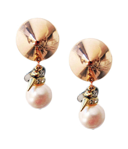 Clip on earrings with light rose pearls, rhinestones, brass and charms. Boho chic earrings, Boho chic jewelry - Maiden-Art