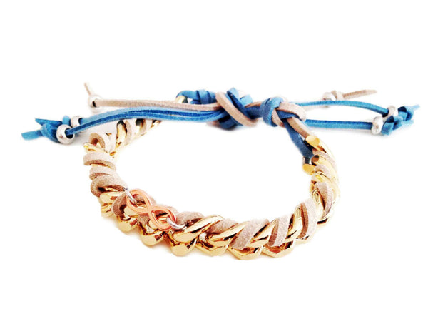 Friendship bracelet with gold chains, colorful suede ribbons and infinity charms. - Maiden-Art
