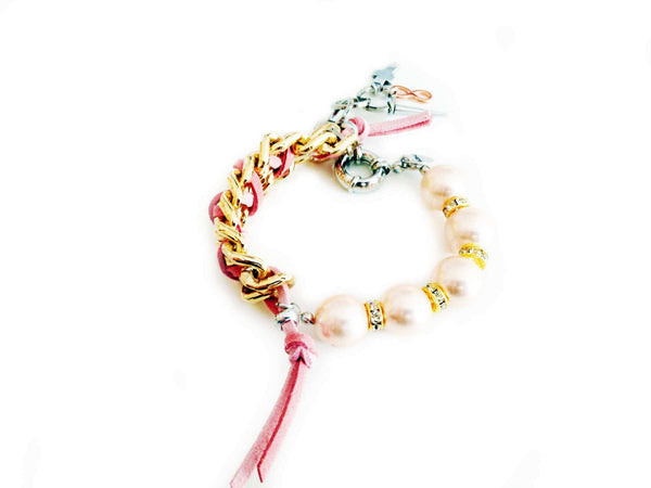 Handmade cuff bracelet with colorful pearls and suede ribbons. - Maiden-Art