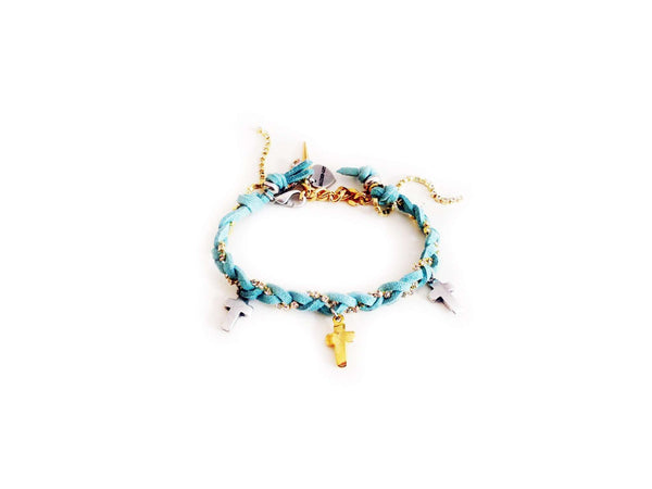 Friendship bracelet with golden crosses, colorful suede ribbons and rhinestones. Coachella bracelets, Boho chic bracelets, hippie bracelets - Maiden-Art