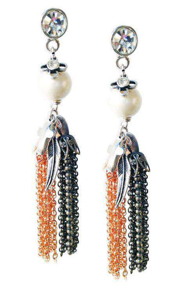 Dangle and drop earrings with tassels, pearls, Swarovski crystals and charms. Boho chic earrings, Boho chic jewelry. - Maiden-Art