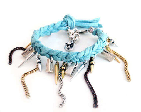 Charm bracelet with fringes, leather and Swarovski crystals. Boho chic bracelet, Boho chic jewelry. - Maiden-Art