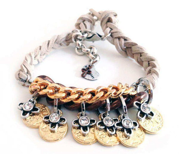 Friendship wraparound bracelets with Swarovski crystals and burnished gold coins charms. Boho bracelets, Italian bracelets. - Maiden-Art
