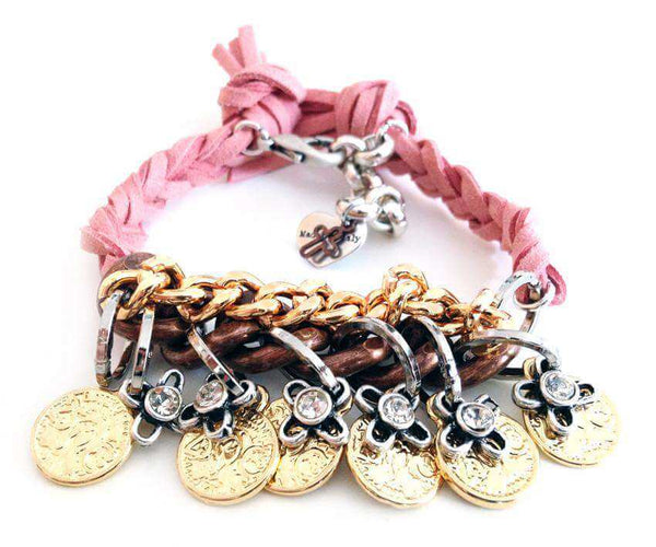 Friendship wraparound bracelets with Swarovski crystals and burnished gold coins charms. Boho bracelets, Italian bracelets. - Maiden-Art