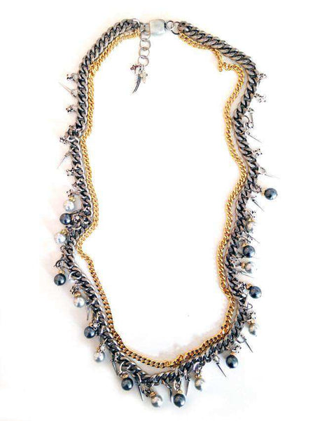 Beaded and chain necklace with pearls, crystals and charms. Trendy necklace, Trendy jewelry. 2 Colors. - Maiden-Art