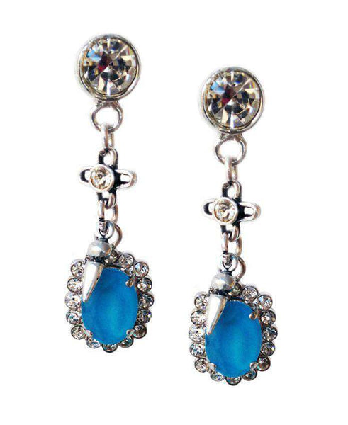 Cobalt blue Swarovski Crystal dangle and drop earrings with rhinestones, rhodium and antique silver plated brass. - Maiden-Art