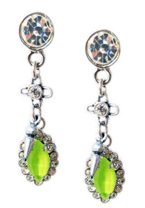 Lime green Swarovski Crystal dangle and drop earrings with rhinestones, rhodium and antique silver plated brass. - Maiden-Art