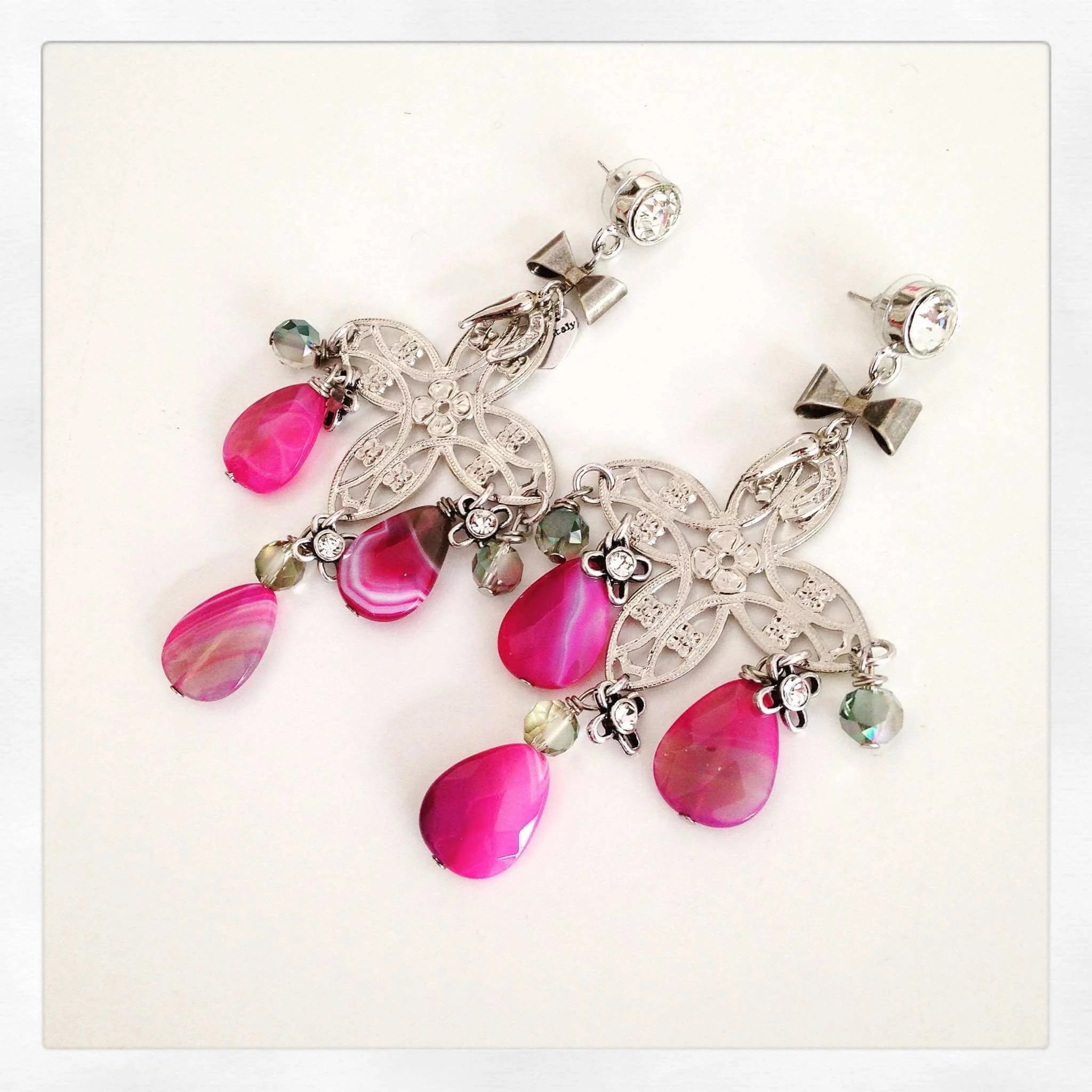 Pink agate stones chandelier earrings - Maiden-Art