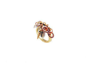 Gold and Silver plated brass ring with silver, rose gold infinity charms, pointed studs and logo engraved. - Maiden-Art