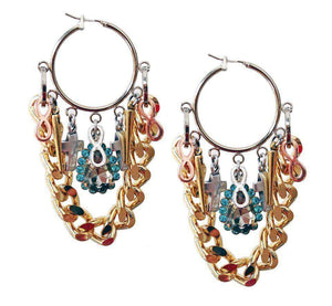 Light blue crystal hoop earrings with gold chain. Golden chain earrings, Handmade earrings, Trendy Earrings, Boho Earrings, Boho jewelry. - Maiden-Art