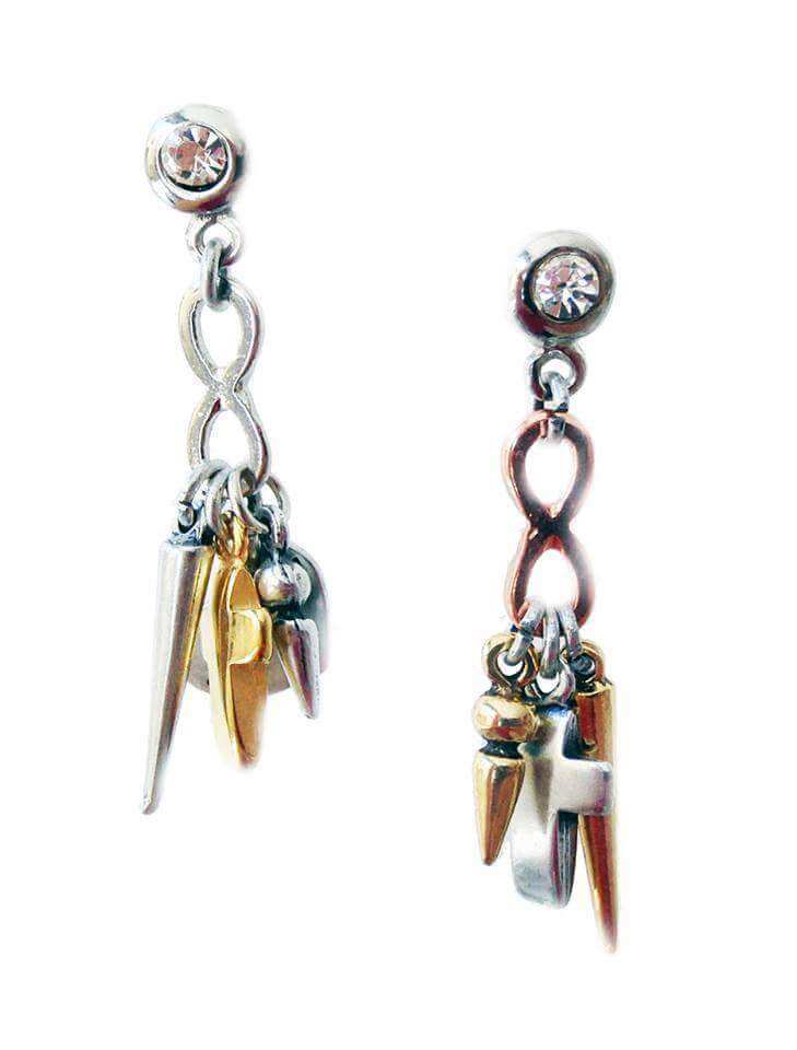 Handmade dangle and drop earrings with Swarovski crystals and cross, infinity charms. Boho chic earrings, Boho chic jewelry. - Maiden-Art