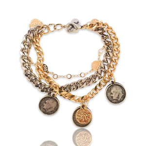 Coin Layered Bracelet in Gold and Silver. Coin Jewelry. - Maiden-Art