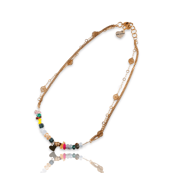 Colorful Beads and Stones Bronze Heart Necklace - Maiden-Art