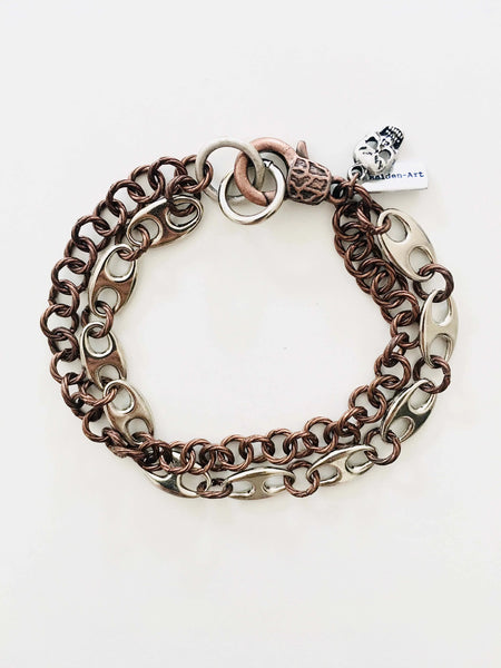 Silver and Copper Marine Link Chain Mens Bracelet, made in Italy, in 2 Colors. - Maiden-Art