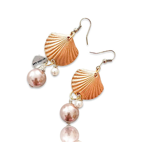 Statement Earrings with Shell Charms and Pearls. - Maiden-Art