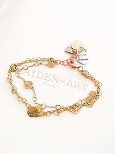 Gold coin bracelet with horseshoe and heart charms. Coin Jewelry. - Maiden-Art