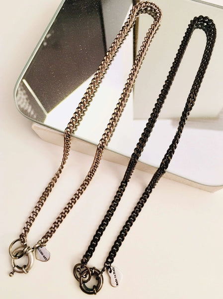 Silver and Gunmetal Curb Chain Necklace and Rudder Clasp. - Maiden-Art