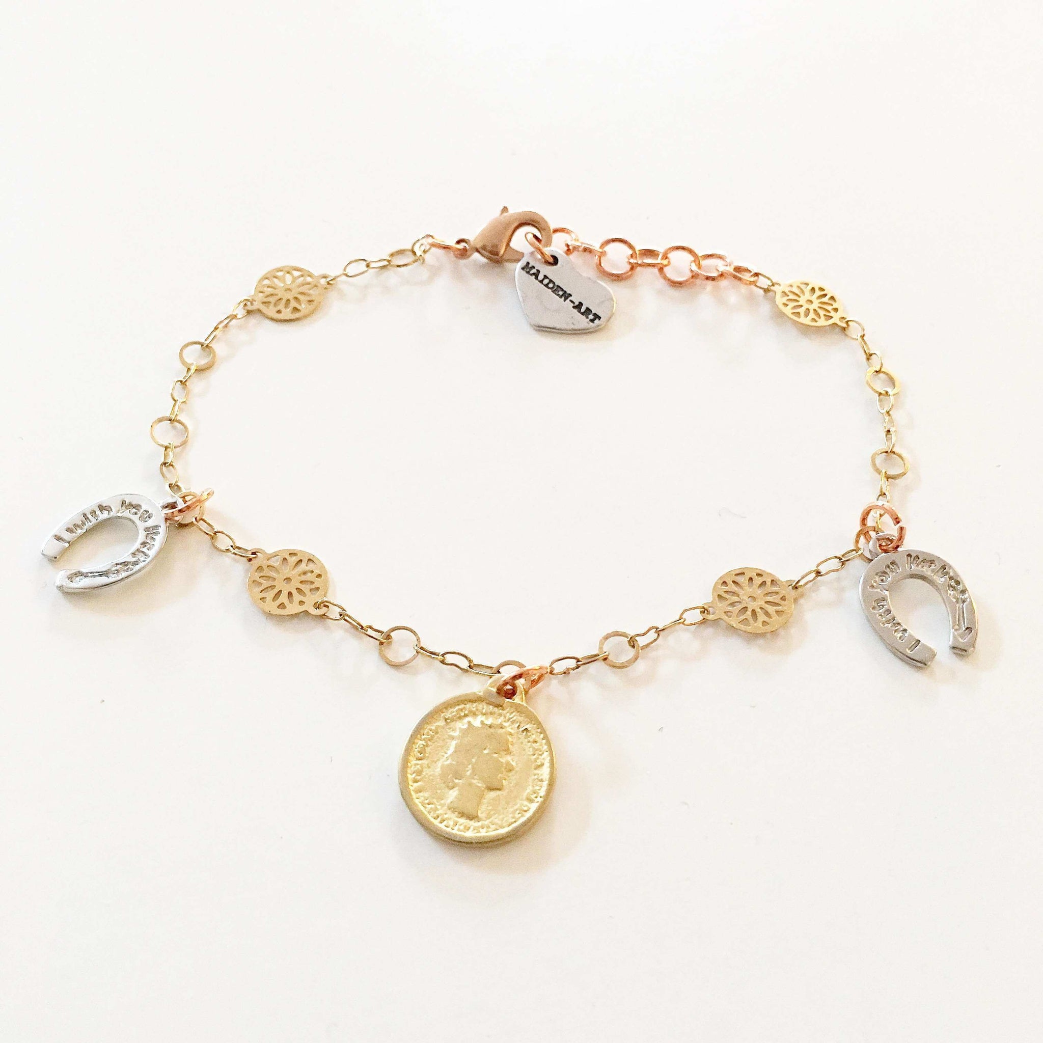 Coin and Horseshoes Sparkle Bracelet in 18kt Gold Plated. - Maiden-Art