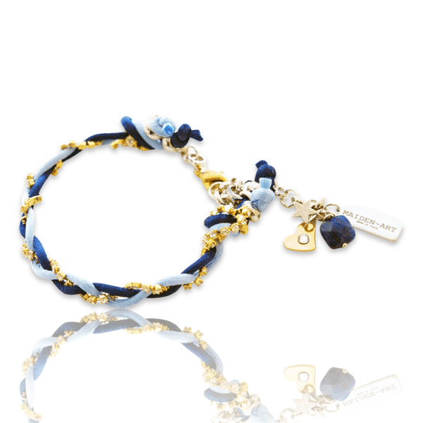 Charm bracelet with Lapis lazuli stones, crystals and silk cord. - Maiden-Art
