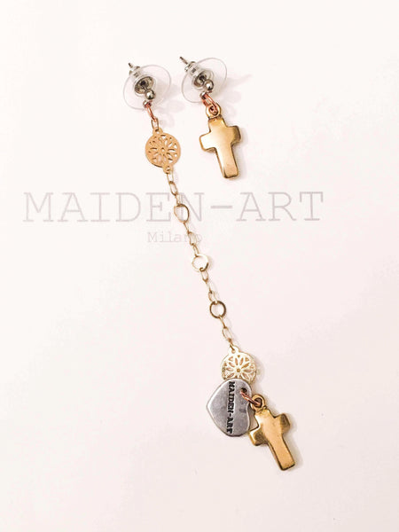 Thin Statement Cross Earrings in Gold. Cross Earrings, Gold Cross Drop Earrings. - Maiden-Art