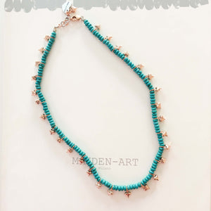Mini Turquoise And Rose Gold Hearts Necklace - Maiden-Art