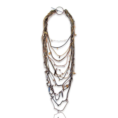 Multi Chain Statement Necklace with Swarovski Crystals and Charms. - Maiden-Art