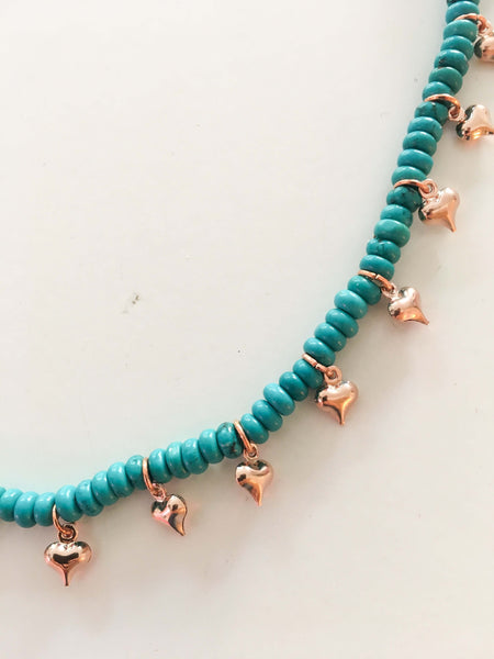 Mini Turquoise And Rose Gold Hearts Necklace - Maiden-Art