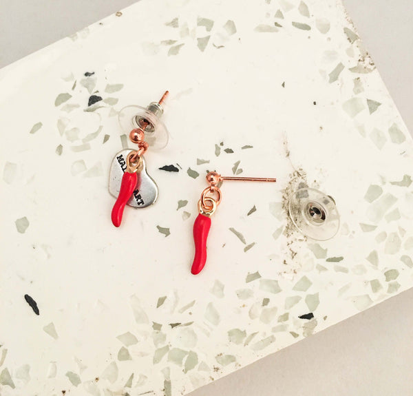 Italian Red Horn Earrings. Red Horn Jewelry. - Maiden-Art