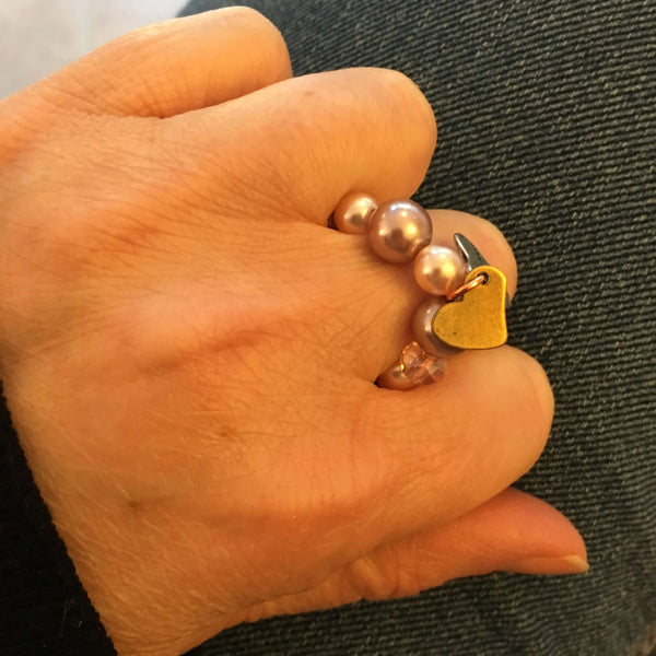 Bronze Heart Ring with pearls - Maiden-Art