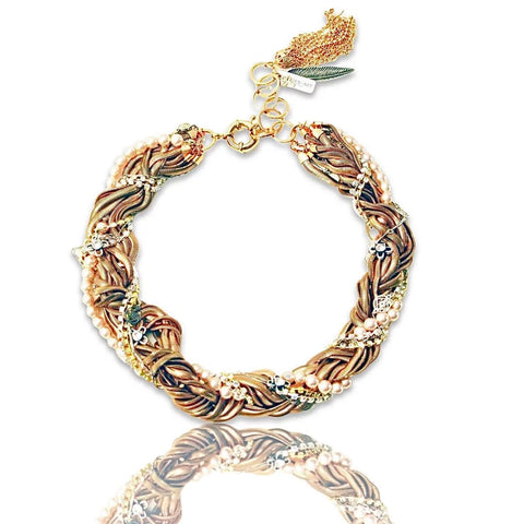Rose Gold Torchon Necklace with Swarovski Crystals - Maiden-Art