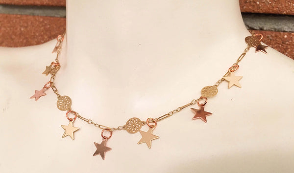 Star Necklace Gold and Rose Gold. Star Necklace Choker. - Maiden-Art