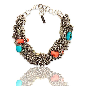 Coral and turquoise stones choker necklace - Maiden-Art