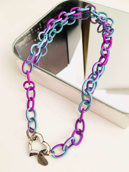 Colorful rubber chain with silver heart clasp in 5 Colors. - Maiden-Art