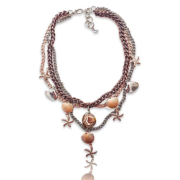 Statement Necklace with Shells, Starfish and Agate Stone - Maiden-Art
