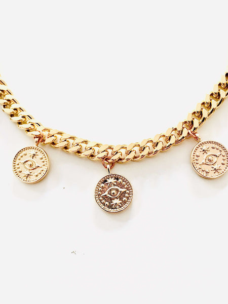 Evil Eye Coins Necklace in Gold and Silver. - Maiden-Art