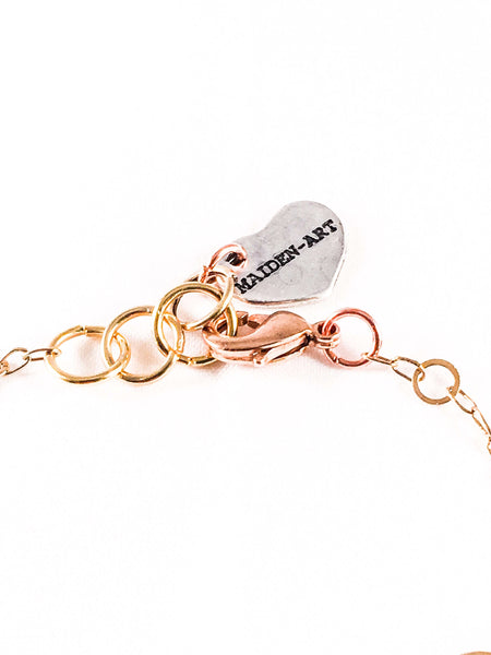Bronze Heart Charm Bracelet and 18kt Gold Plated Flower Chain. - Maiden-Art