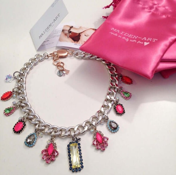 Bib necklace with colorful Swarovski crystals - Maiden-Art