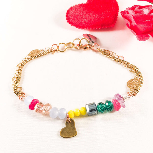 Colorful Beads and Stones Bronze Heart Bracelet - Maiden-Art