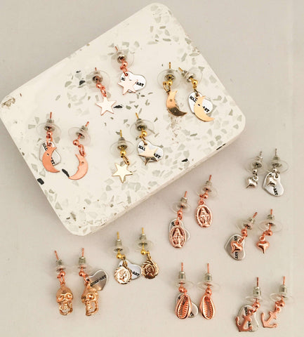 Charms Earrings silver, gold and rose gold in 13 Charms Style. - Maiden-Art
