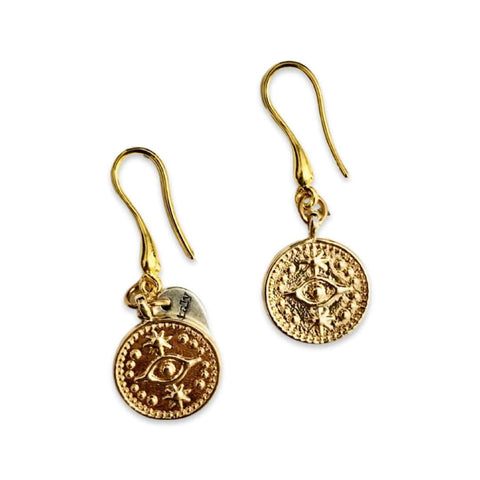 Gold Evil Eye Coin Earrings - Maiden-Art