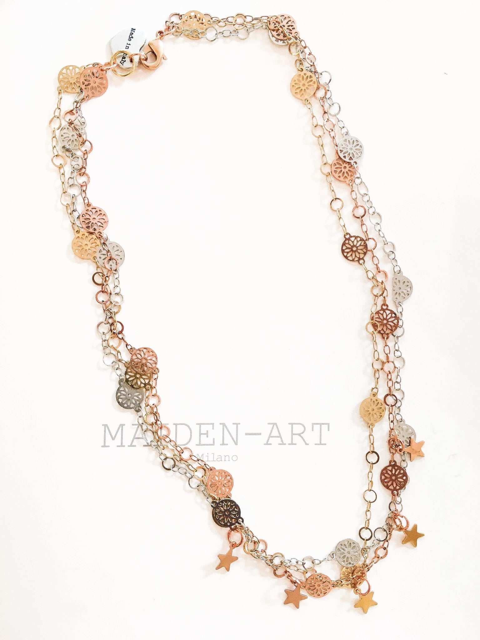 Lucky Charm Star Necklace in 18kt Gold Plated, Rose Gold Plated and Silver Plated Brass. - Maiden-Art