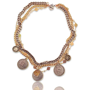 Coin Layered Necklace in Gold and Silver. Coin Jewelry. - Maiden-Art
