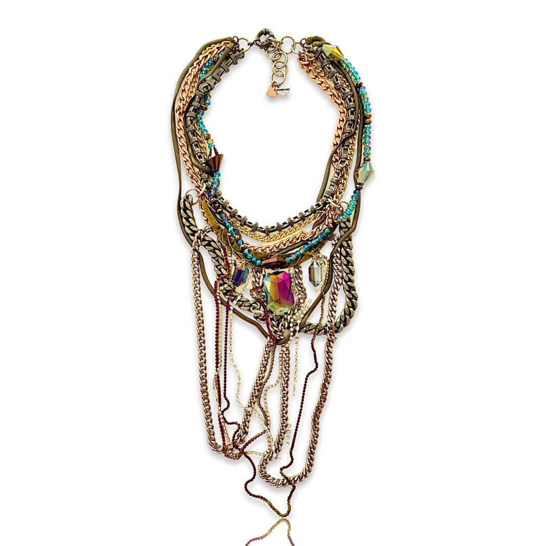 Multi Color Statement Necklace with Swarovski Crystals. - Maiden-Art